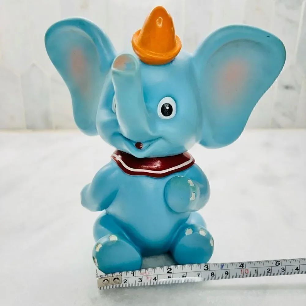 Antique Vtg Walt Disney 60s Dumbo Squeak Toy Rubber Figure Made In Japan Blue 6"